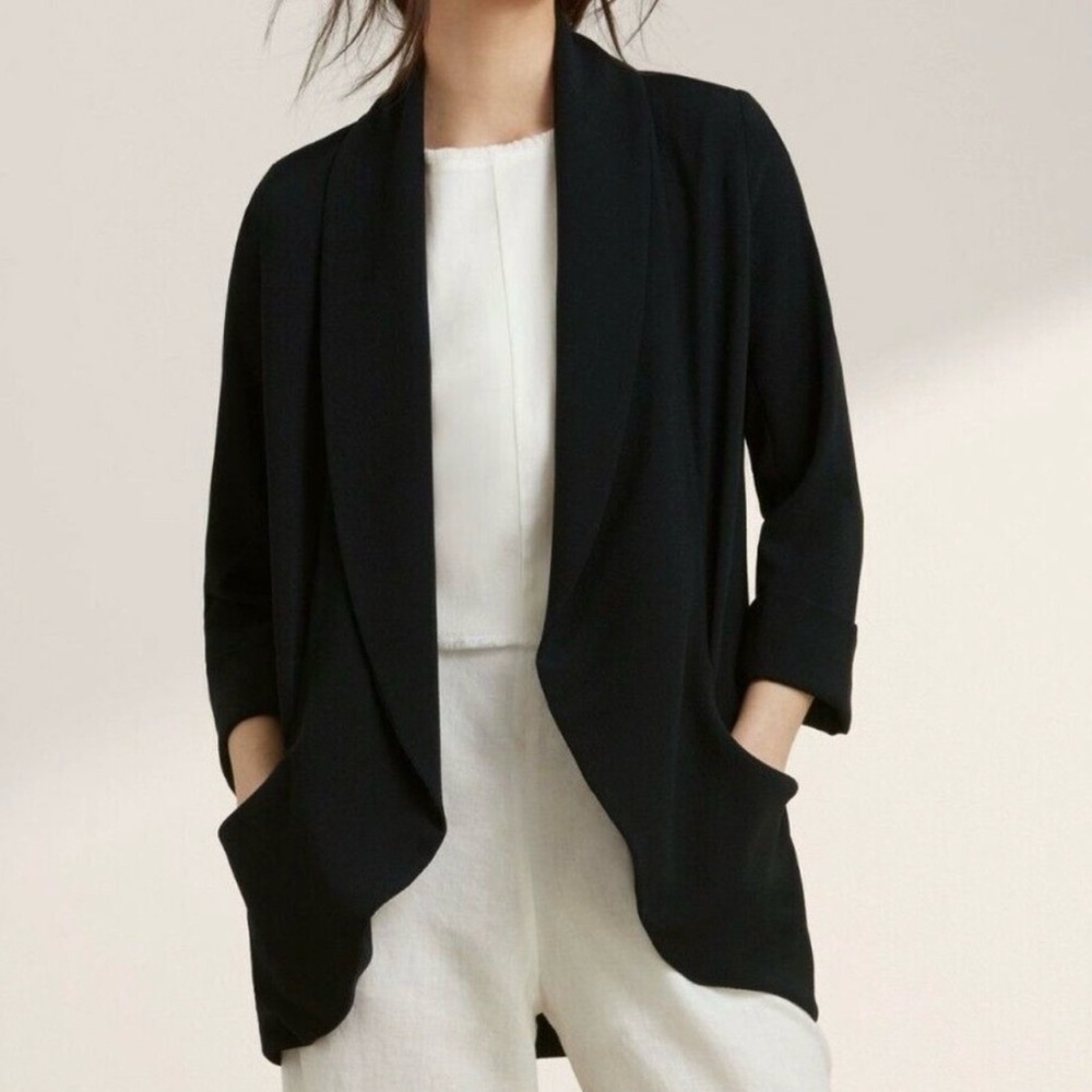 Wilfred by Aritzia Chevalier open-front blazer crepe fabric 3/4 sleeves size: 4